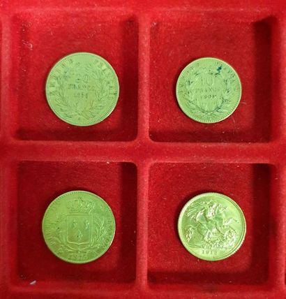 null Set of 3 gold coins comprising
:- 1 gold 20 Francs
 coin.
Type Louis XVIII Dressed...