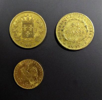 null Lot of 3 French gold coins composed of
:- 1 coin of 40 Francs in gold
.Type...