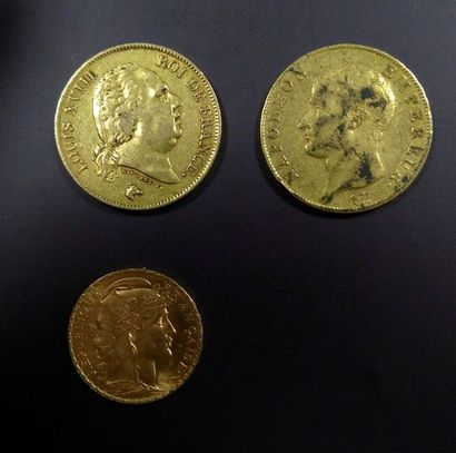 null Lot de 3 pièces françaises en or composé de:
- 1 pièce de 40 Francs en or.Type...