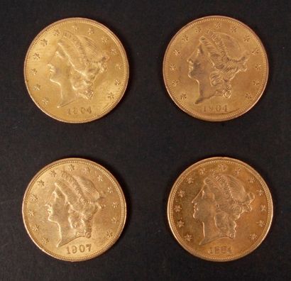 null 4 pieces of $20 gold. Type Liberty. 1884 S - 1904 (2) - 1907