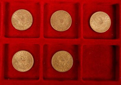 null 5 gold five-dollar coins. Liberty type. 1882 S - 1883 - 1888 - 1893 O - 189...