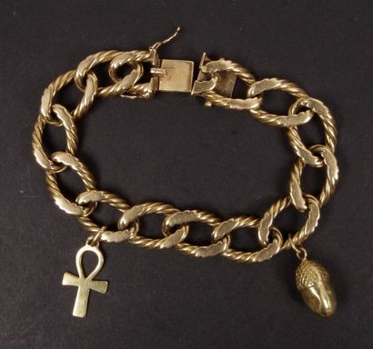 null Gold bracelet (18 K) with 2 pendants. Weight : 69.8 g.