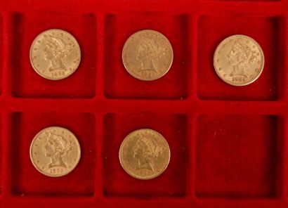 null 5 gold five-dollar coins. Liberty type. 1882 S - 1883 - 1888 - 1893 O - 189...