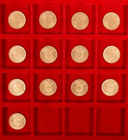null 13 pièces de 20 Francs suisse en or. Type Helvetia. 1947 B
