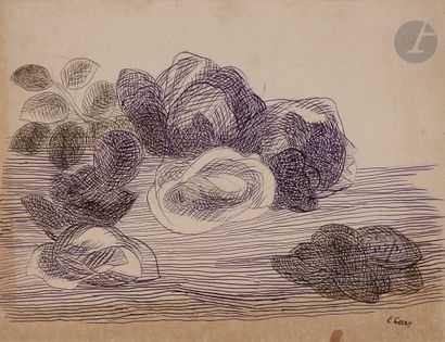 null Esther CARP (1897-1970) 
Roses 
Encre et crayon.
Signé deux fois en bas à droite....