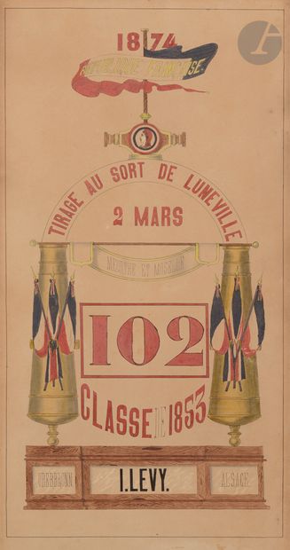 null [CONSCRIPTION]
Souvenir de tirage au sort de I. LEVY à Lunéville. 1874, Lunéville...