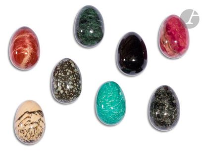 null Lot de 18 œufs en pierre dure (obsidienne - jaspe - amazonite - serpentine -...