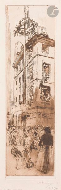 null Auguste Lepère (1849-1918)
Un 14 juillet rue Galande : le mât de cocagne. 1891....