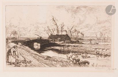 null Auguste Lepère (1849-1918)
Le Petit pont (Vendée). 1913. Eau-forte. 220 x 140....