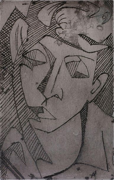 null André Lhote (1885-1962)
Portrait de Simone Lhote. 1935. Zinc gravé à l’eau-forte....