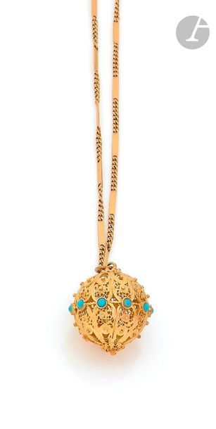 null 14K (585) gold pendant in the shape of a ball, openworked with filigree motifs,...