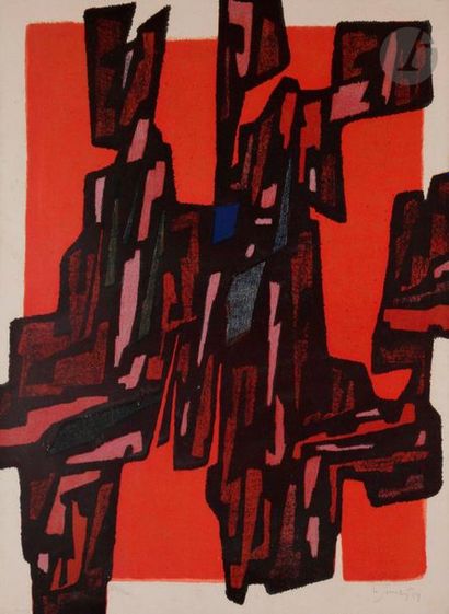 null Gustave Singier (1909-1984)Composition, 1954Colour lithograph. 
Proof on vellum,...