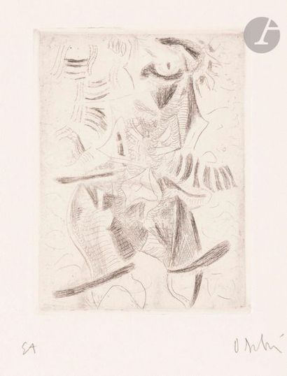 null Olivier Debré (1920-1999)Le Tambourin, 1949Pointe sèche. 
Proof on vellum, justified...