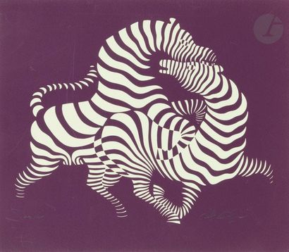 null Victor Vasarely (1906-1997)
Zèbres, fond violet
Sérigraphie en couleurs. 
Épreuve...