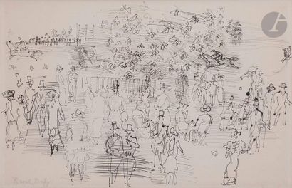 null Raoul DUFY (1877-1953
)Paddock at Ascot, 1935Ink
.
Signed lower left. 
34 x...