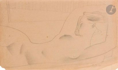 null Rodolphe T. BOSSHARD (1889-1960
)Naked woman lying with her arms raised, 1913Lead...