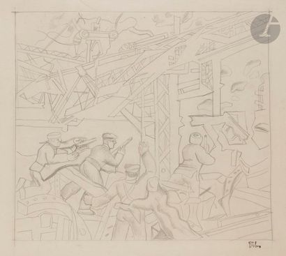 null Fernand LÉGER (1881-1955
)Study for Stalingrad, 1955Lead mine
on paper mounted...