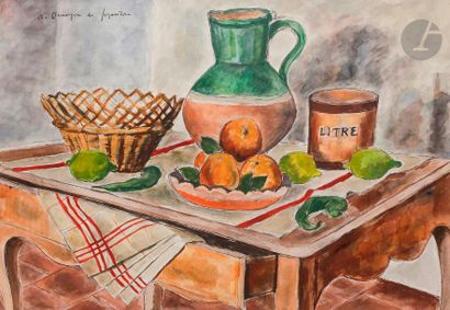 null André DUNOYER DE SEGONZAC (1884-1974
)Still life with apples and lemons.
Watercolour...