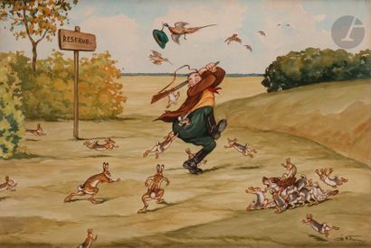 null Arthur Boris KLEIN dit O'KLEIN (1893-1985
)Rabbits catching a hunterWatercolour
.
Signed...