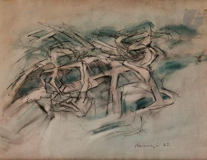 null Grace RENZI (1922-2011)
Composition, 1962
Encre et aquarelle.
Signée et datée...