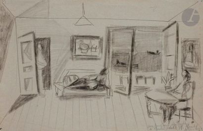 null Marcel MOULY (1918-2008
)Interior Scene, 1950Fusain
.
Signed, dated and signed...