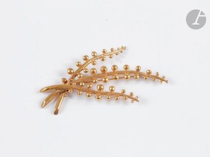 null VAN DER STRAETEN. Brooch in gold metal drawing leaves. Signed. Height : about...