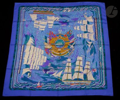 null HERMÈS square, "Naive 1880 Henry F Smith sailor", blue background, blue surround....