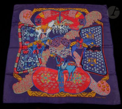 null HERMÈS square, "Art of the Steppes", purple background, purple border. In his...