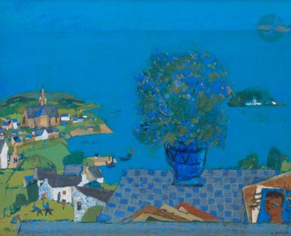 null René QUÉRÉ (né en 1932) 
Bretagne, paysage de mer 
Huile sur toile. 
Signée...