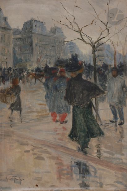 null Abel TRUCHET (1857-1918) 
Paris animé 
Huile sur toile. 
Signée en bas à gauche....