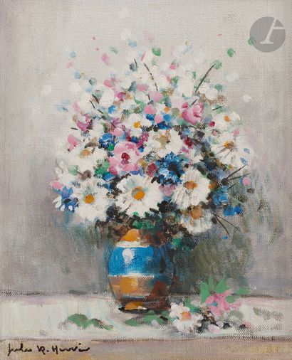 null Jules-René HERVÉ (1887-1981) 
Flower vase with daisies 
Oil on canvas. 
Signed...