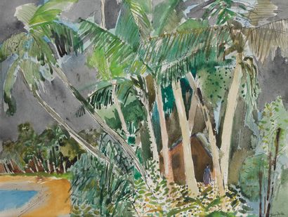 null Guy BARDONE (1927-2015) 
Ceylan, La hutte dans les palmiers - L'Orangerie du...