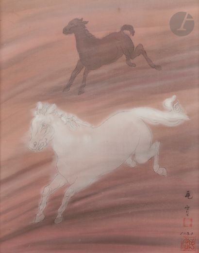 MAO (XXe siècle) Chevaux Peinture sur soie....