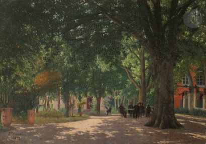null Joseph CONTINI (1827-c.1900) 
La Lecture sous les arbres, 1889 
Huile sur toile....