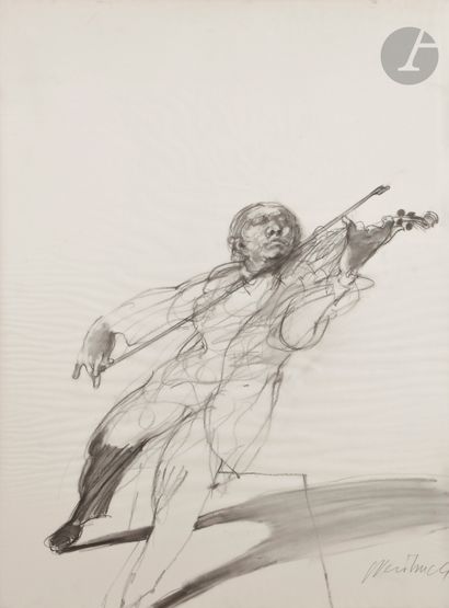 null Claude WEISBUCH (1927-2014) 
Violoniste 
Fusain et estompe sur calque. 
Signé...