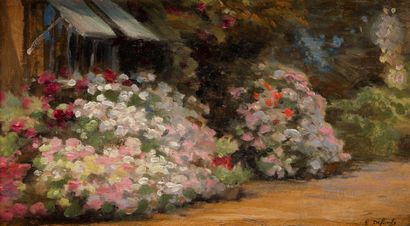 null Edmond Alphonse DEFONTE (1862-?
)Parterre de fleursOil
on panel.
Signed lower...