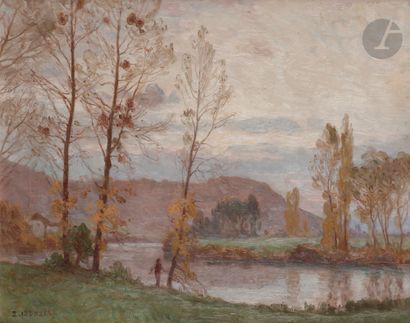 null Émile ISENBART (1846-1921) 
Bords du Doubs 
Huile sur toile. 
Signée en bas...
