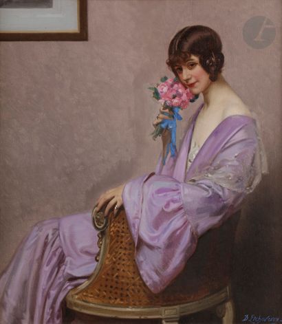 null Denis ETCHEVERRY (1867-1950) 
La Jeune femme au bouquet, vers 1926 
Huile sur...