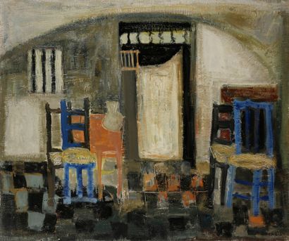 null Raymond GUERRIER (1920-2002) 
Intérieur espagnol, vers 1960 
Huile sur toile....