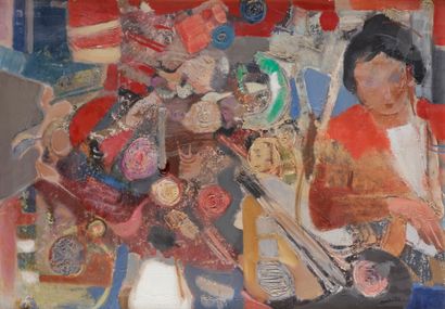 null Paul AMBILLE (1930-2010) 
Femme dans un intérieur 
Huile sur toile. 
Signée...