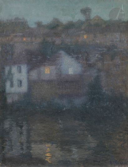null Raymond THIBÉSART (1874-1968) 
Maison au crépuscule, vers 1905 
Huile sur toile....