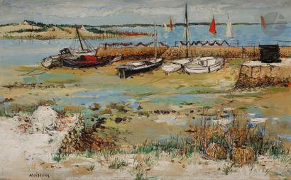 null Yolande ARDISSONE (née en 1927) 
Bateaux de pêche à quai en Bretagne 
Huile...