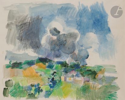 null Henri CUECO (1929-2017)
Paysage
Aquarelle et pastel gras.
Signée en bas à droite.
(Petites...