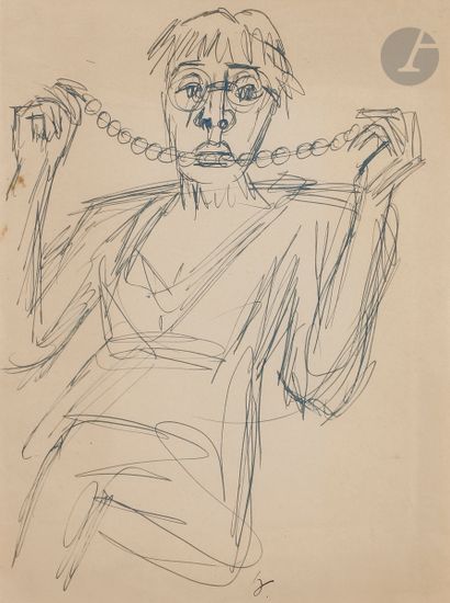 null Karl HUBBUCH (1891-1979)
Femme au collier, vers 1928
Encre.
Monogrammée en ...