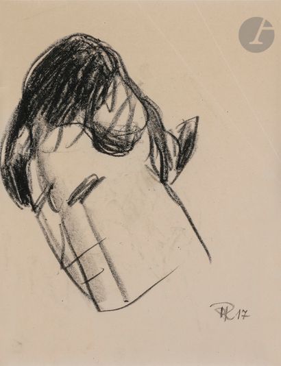 null Hans RICHTER (1888-1976)
Tête dada, portrait présumé de Jean Arp, 1917
Fusain.
Monogrammé...