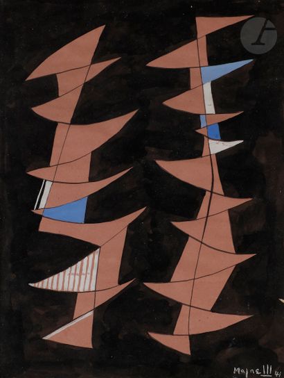 null Alberto MAGNELLI (1888-1971)
Composition, 1941
Gouache et encre sur papier rose.
Signée...
