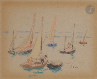 null Georges d’ESPAGNAT (1870-1950)
Voiliers
Pastel.
Timbré en bas à droite.
20 x 24,5 cm

Provenance :...