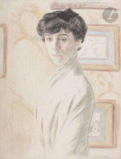 null René-Georges Hermann, dit HERMANN-PAUL (1864-1940)
Portrait de femme au tableau
Crayons...