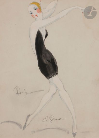 null Charles-Carl GESMAR (1900-1928)
Mistinguett en maillot noir
Aquarelle et mine...