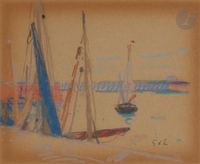 null Georges d’ESPAGNAT (1870-1950)
Normandie, bateaux au port
Pastel.
Timbré en...